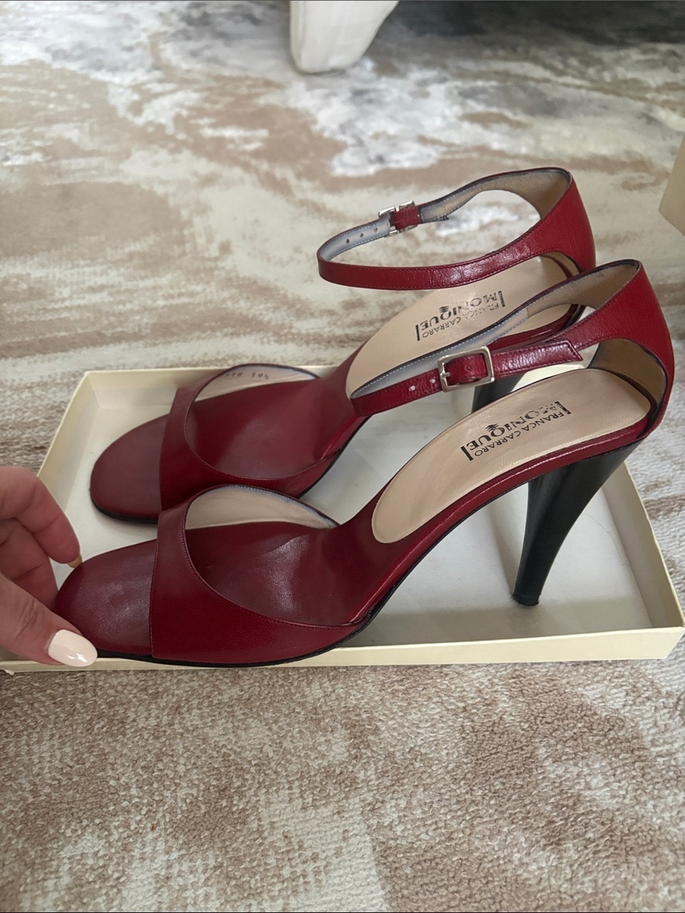 Vero cuoio  Wine Red Leather Ankle-Strap Sandal  Heels  39.5 / 9